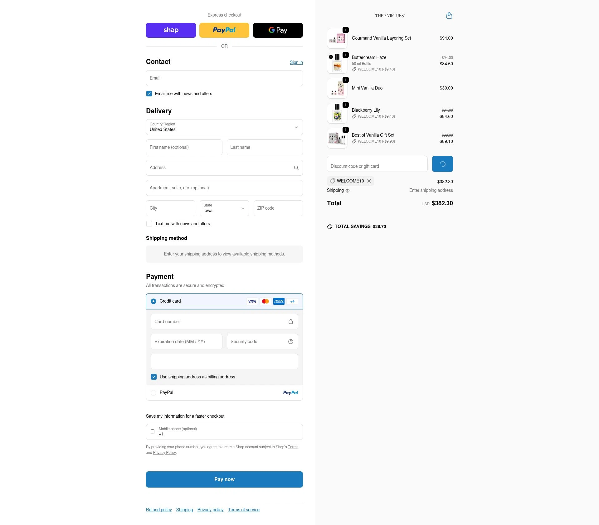The 7 Virtues checkout page showing The 7 Virtues promo code box | Screenshot taken by SimplyCodes community member on Feb 9, 2026