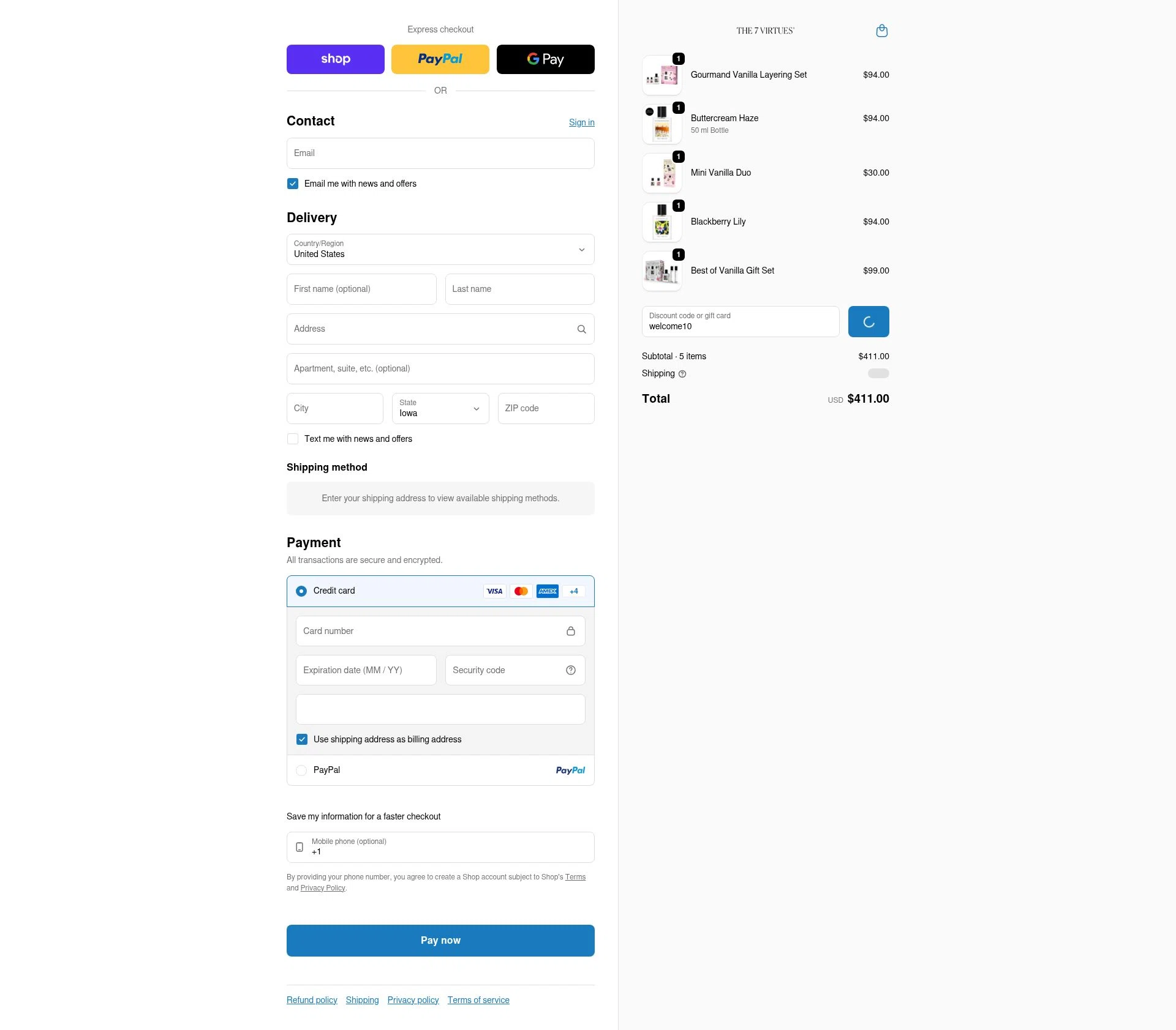 The 7 Virtues checkout page showing The 7 Virtues promo code box | Screenshot taken by SimplyCodes community member on Feb 5, 2026