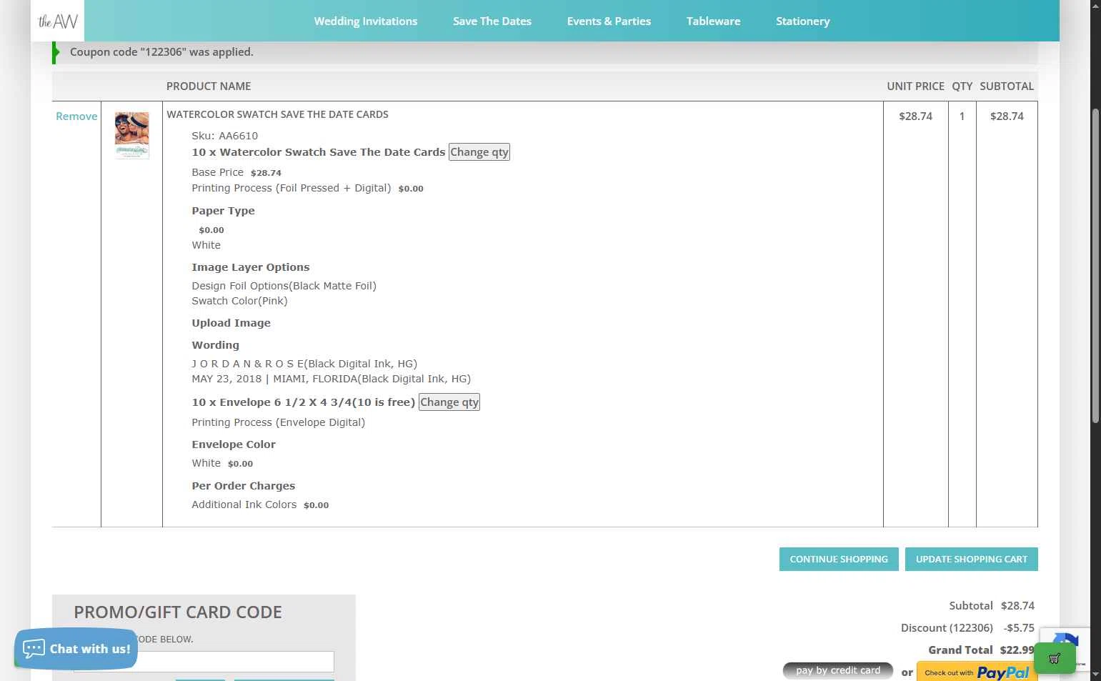 The American Wedding checkout page showing The American Wedding promo code box | Screenshot taken by SimplyCodes community member on Sep 12, 2025