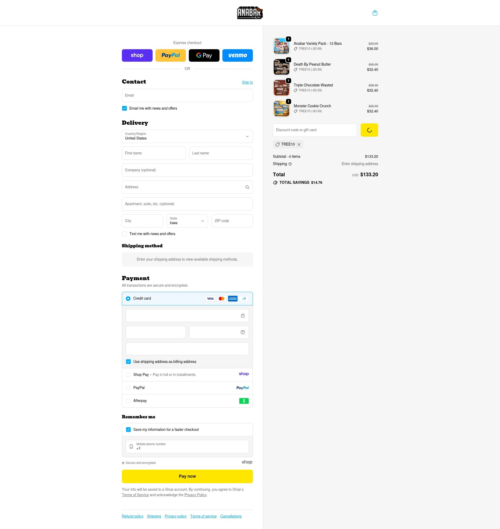 The Anabar checkout page showing The Anabar promo code box | Screenshot taken by SimplyCodes community member on Jan 3, 2026