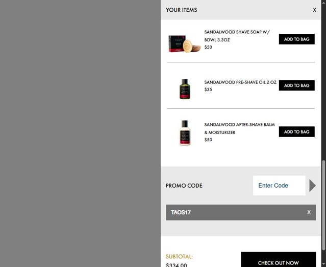 The Art of Shaving checkout page showing The Art of Shaving discount code box | Screenshot taken by SimplyCodes community member on Sep 3, 2025