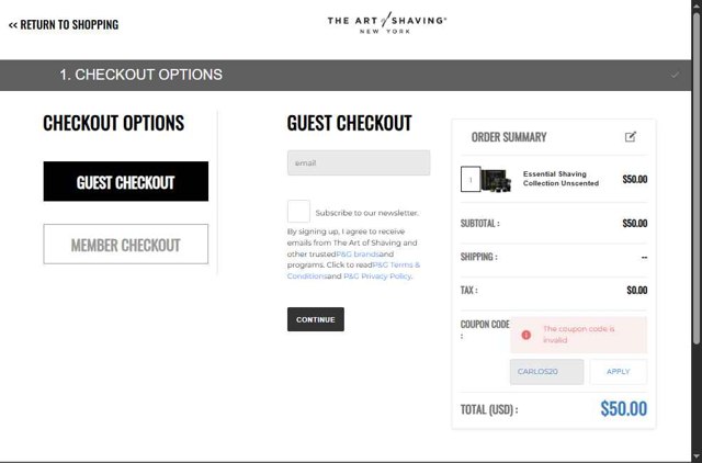 The Art of Shaving checkout page showing The Art of Shaving discount code box | Screenshot taken by SimplyCodes community member on Jul 7, 2025