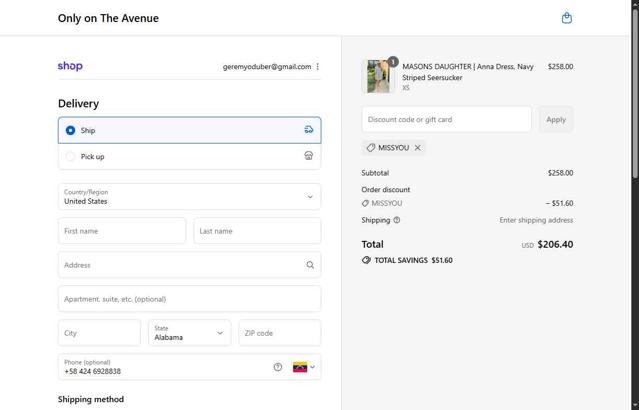 The Avenue checkout page showing The Avenue promo code box | Screenshot taken by SimplyCodes community member on Sep 13, 2025