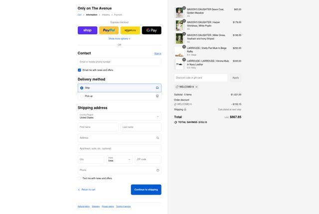 The Avenue checkout page showing The Avenue promo code box | Screenshot taken by SimplyCodes community member on Sep 12, 2025