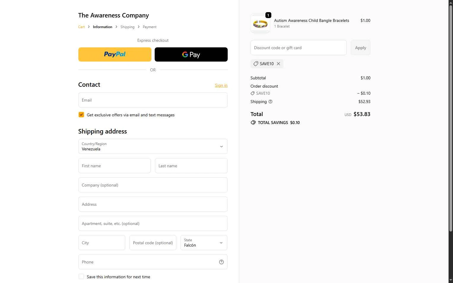 The Awareness Company checkout page showing The Awareness Company promo code box | Screenshot taken by SimplyCodes community member on Nov 25, 2025