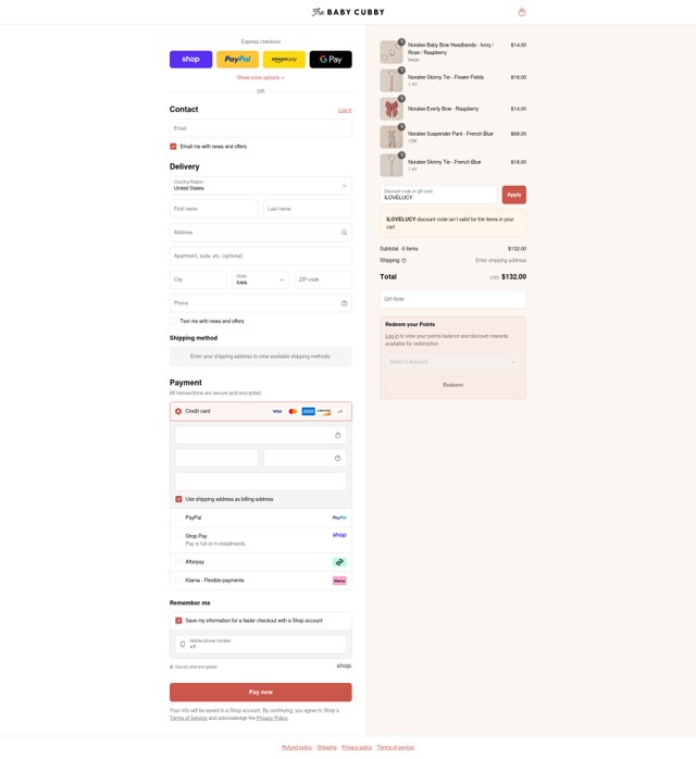 The Baby Cubby checkout page showing The Baby Cubby promo code box | Screenshot taken by SimplyCodes community member on Sep 4, 2025