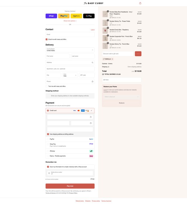 The Baby Cubby checkout page showing The Baby Cubby promo code box | Screenshot taken by SimplyCodes community member on Aug 31, 2025