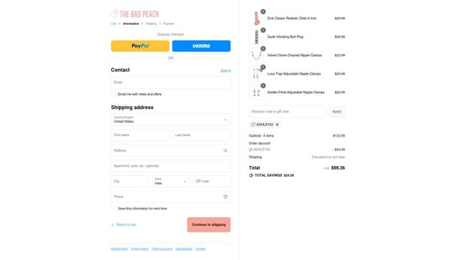 The Bad Peach checkout page showing The Bad Peach discount code box | Screenshot taken by SimplyCodes community member on Sep 11, 2025