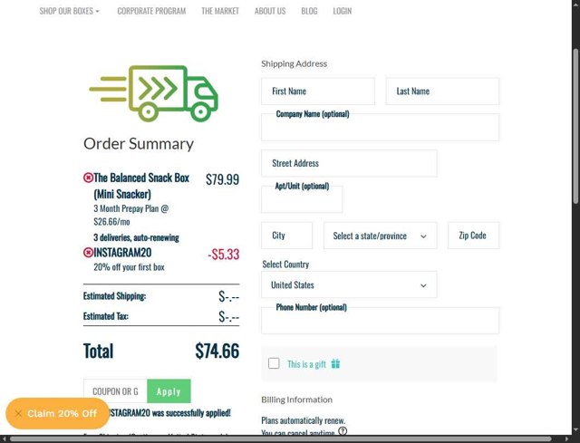 The Balanced Company checkout page showing The Balanced Company promo code box | Screenshot taken by SimplyCodes community member on Aug 19, 2025
