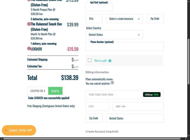 The Balanced Company checkout page showing The Balanced Company promo code box | Screenshot taken by SimplyCodes community member on Aug 5, 2025