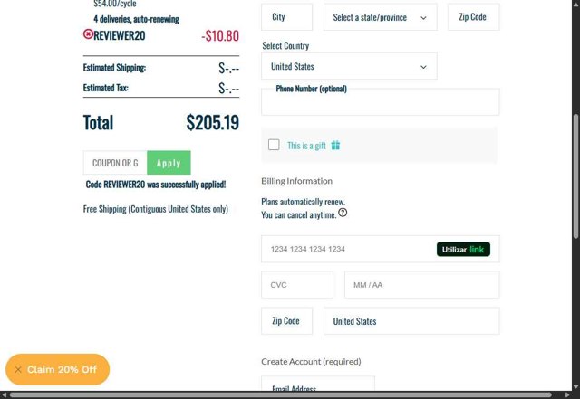 The Balanced Company checkout page showing The Balanced Company promo code box | Screenshot taken by SimplyCodes community member on Aug 5, 2025