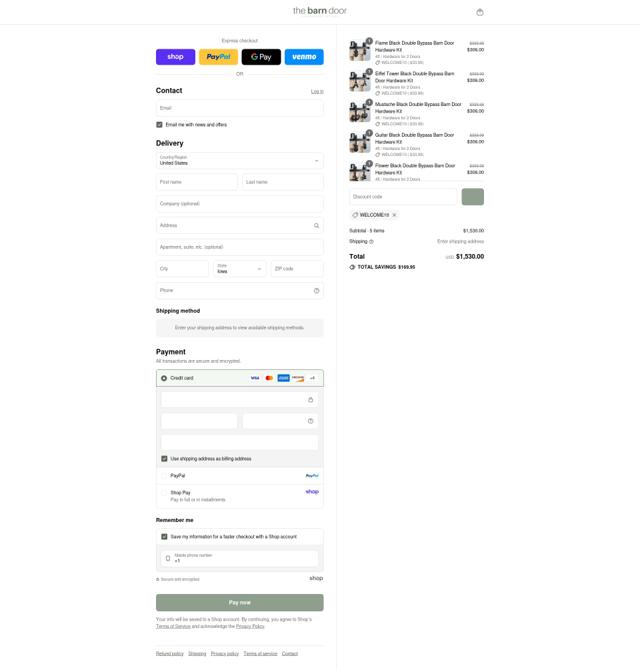 The Barn Door Hardware Store checkout page showing The Barn Door Hardware Store coupon code box | Screenshot taken by SimplyCodes community member on Sep 6, 2025