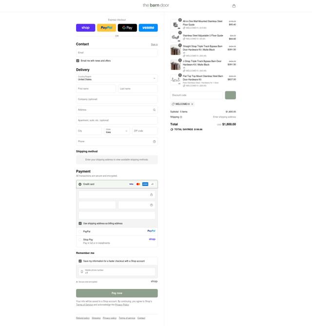 The Barn Door Hardware Store checkout page showing The Barn Door Hardware Store coupon code box | Screenshot taken by SimplyCodes community member on Sep 14, 2025