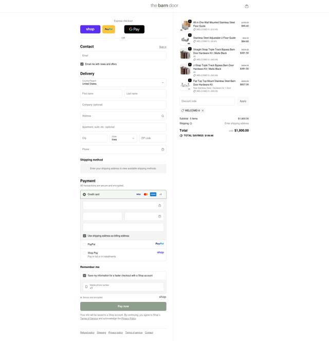 The Barn Door Hardware Store checkout page showing The Barn Door Hardware Store coupon code box | Screenshot taken by SimplyCodes community member on Oct 1, 2025