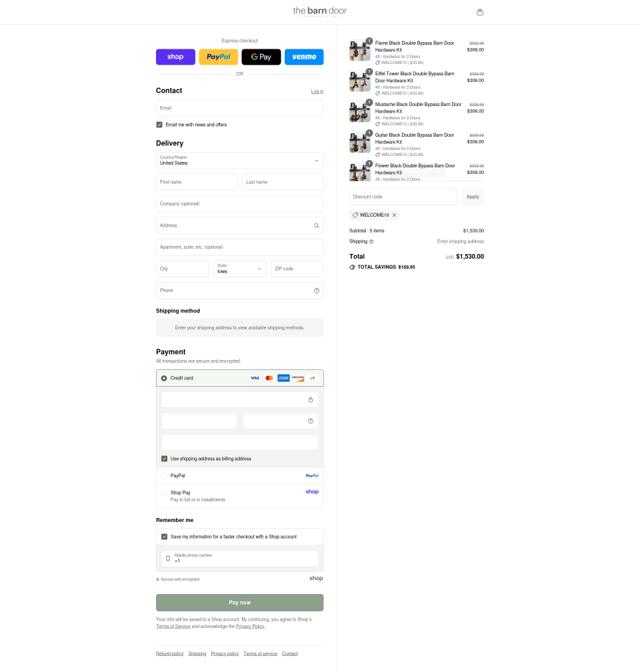 The Barn Door Hardware Store checkout page showing The Barn Door Hardware Store coupon code box | Screenshot taken by SimplyCodes community member on Sep 2, 2025