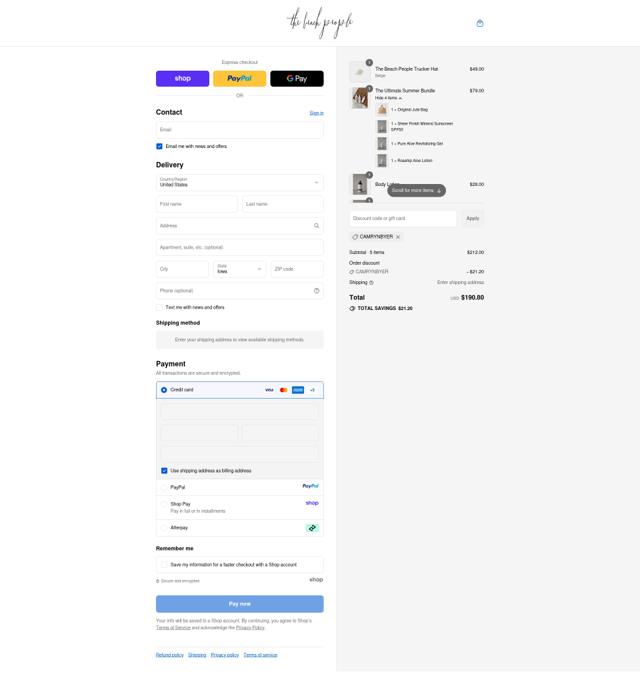 The Beach People checkout page showing The Beach People promo code box | Screenshot taken by SimplyCodes community member on Sep 11, 2025