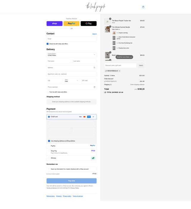 The Beach People checkout page showing The Beach People promo code box | Screenshot taken by SimplyCodes community member on Sep 11, 2025