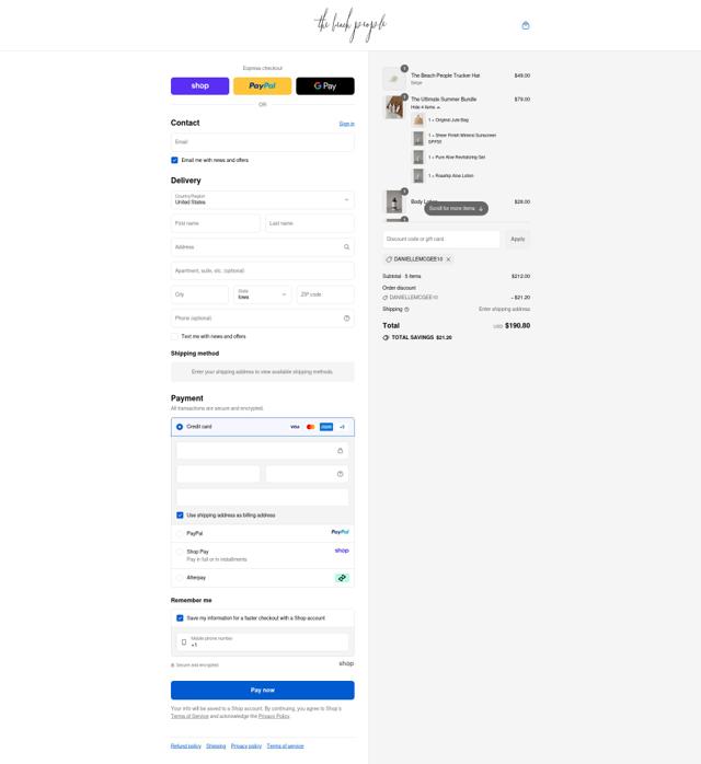 The Beach People checkout page showing The Beach People promo code box | Screenshot taken by SimplyCodes community member on Sep 11, 2025