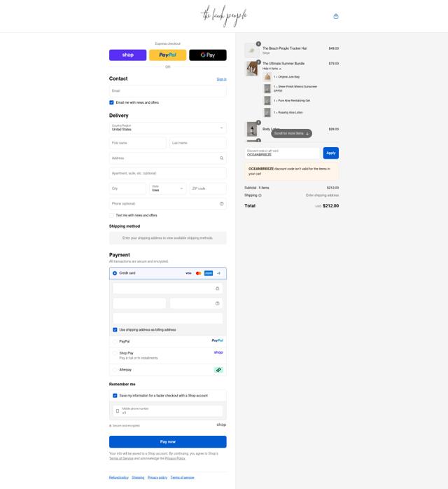 The Beach People checkout page showing The Beach People promo code box | Screenshot taken by SimplyCodes community member on Sep 11, 2025