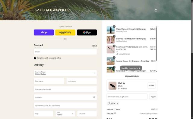 Beachwaver Co. checkout page showing Beachwaver Co. promo code box | Screenshot taken by SimplyCodes community member on Sep 9, 2025