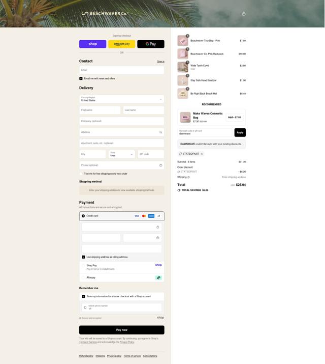 Beachwaver Co. checkout page showing Beachwaver Co. promo code box | Screenshot taken by SimplyCodes community member on Sep 9, 2025