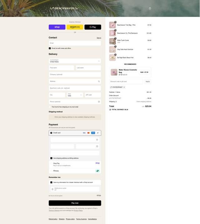 Beachwaver Co. checkout page showing Beachwaver Co. promo code box | Screenshot taken by SimplyCodes community member on Sep 9, 2025