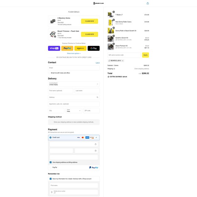 The Beard Club checkout page showing The Beard Club promo code box | Screenshot taken by SimplyCodes community member on Aug 9, 2025