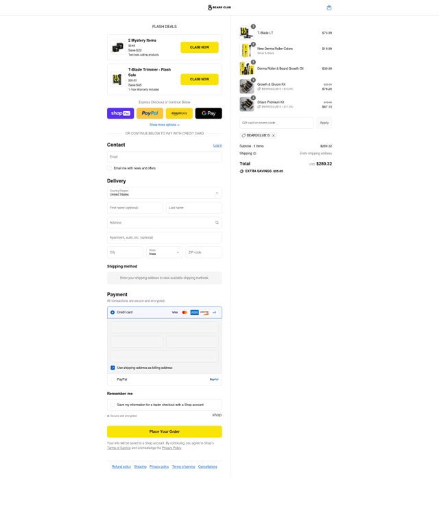 The Beard Club checkout page showing The Beard Club promo code box | Screenshot taken by SimplyCodes community member on Aug 17, 2025