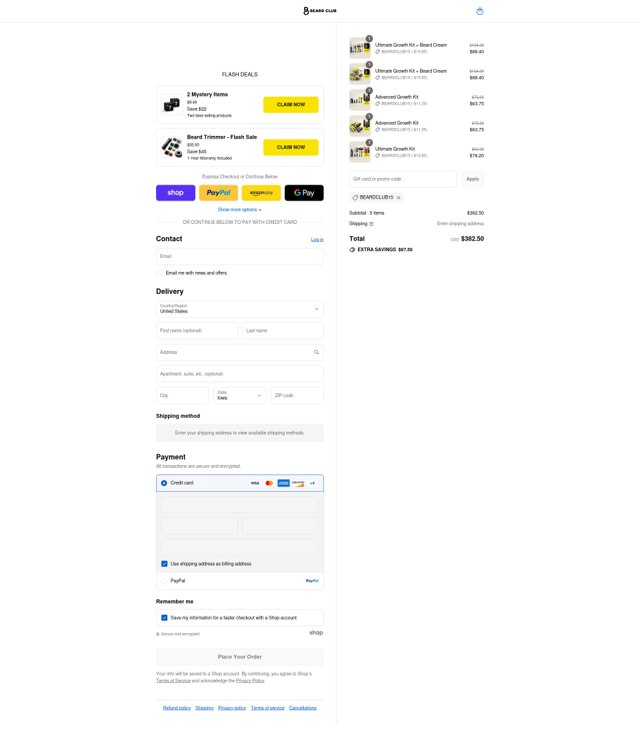 The Beard Club checkout page showing The Beard Club promo code box | Screenshot taken by SimplyCodes community member on Aug 30, 2025
