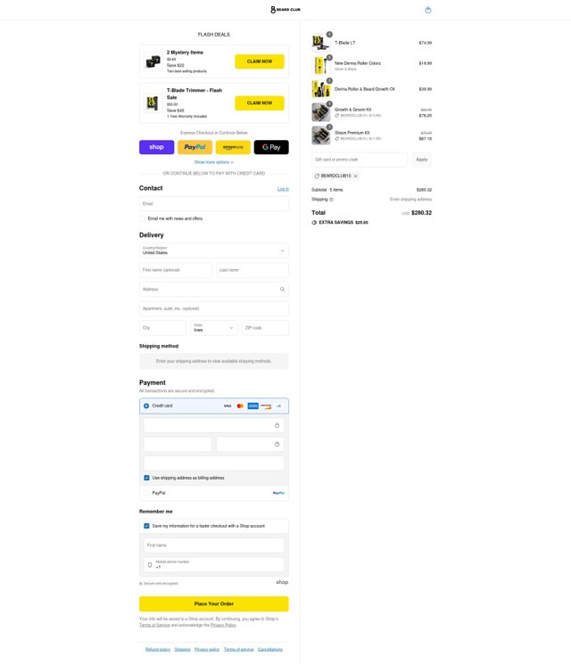 The Beard Club checkout page showing The Beard Club promo code box | Screenshot taken by SimplyCodes community member on Aug 13, 2025