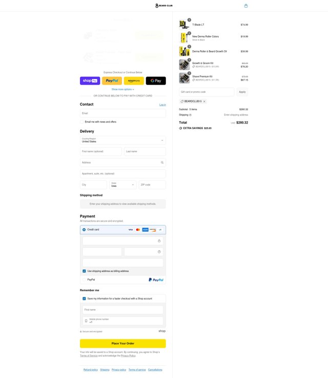 The Beard Club checkout page showing The Beard Club promo code box | Screenshot taken by SimplyCodes community member on Aug 5, 2025