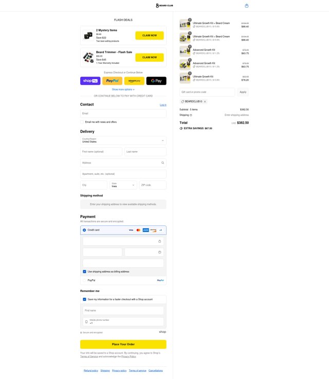 The Beard Club checkout page showing The Beard Club promo code box | Screenshot taken by SimplyCodes community member on Aug 22, 2025