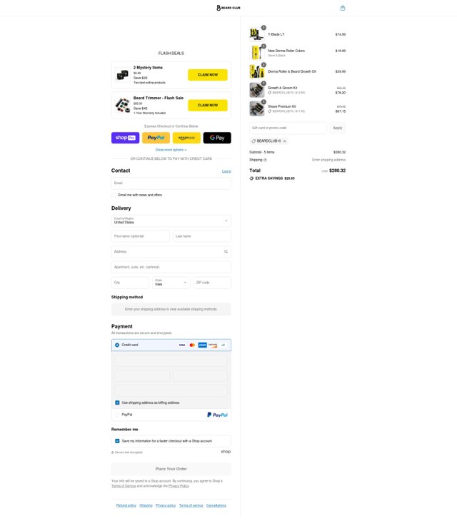 The Beard Club checkout page showing The Beard Club promo code box | Screenshot taken by SimplyCodes community member on Jul 31, 2025