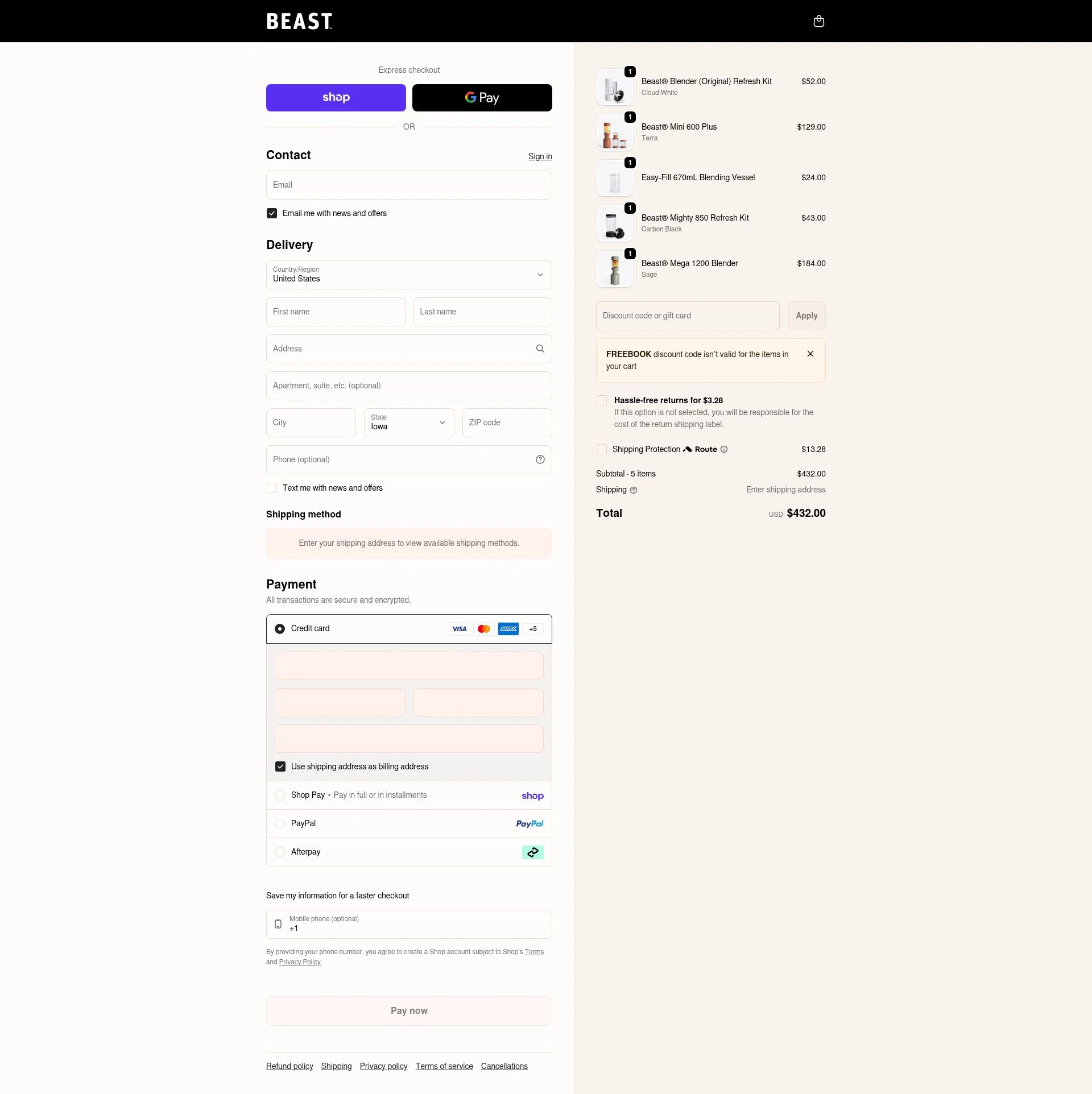 Beast Health checkout page showing Beast Health promo code box | Screenshot taken by SimplyCodes community member on Feb 5, 2026