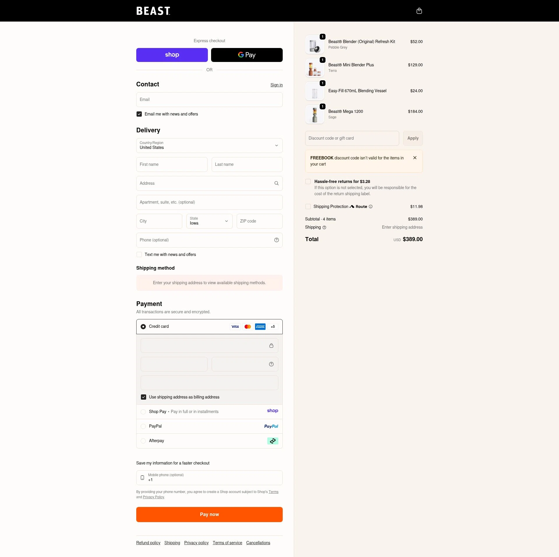 Beast Health checkout page showing Beast Health promo code box | Screenshot taken by SimplyCodes community member on Jan 13, 2026