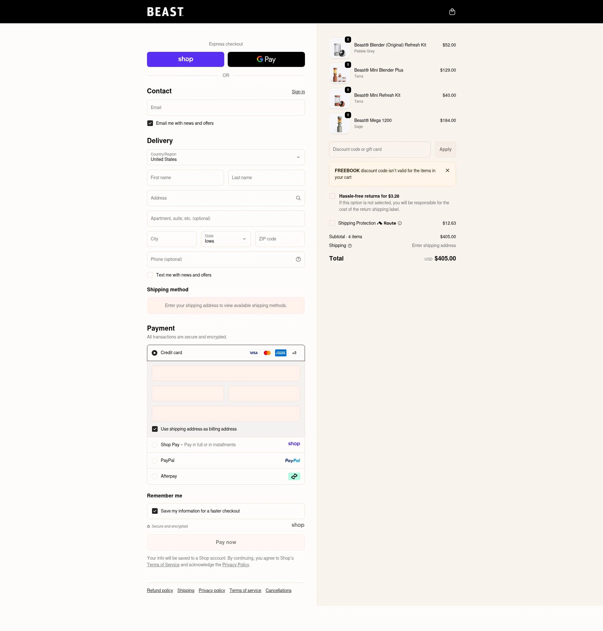 Beast Health checkout page showing Beast Health promo code box | Screenshot taken by SimplyCodes community member on Jan 8, 2026