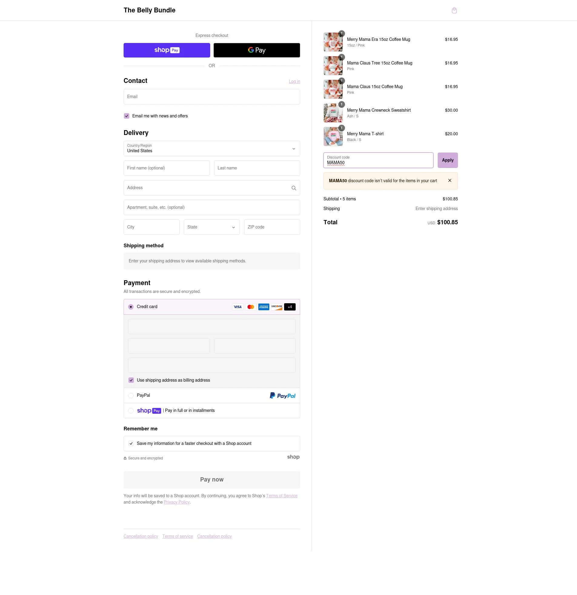 The Belly Boxes checkout page showing The Belly Boxes promo code box | Screenshot taken by SimplyCodes community member on Jan 8, 2025