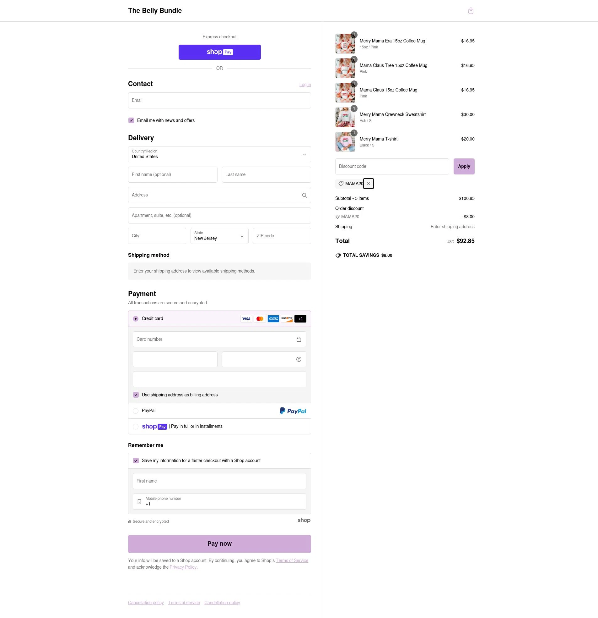 The Belly Boxes checkout page showing The Belly Boxes promo code box | Screenshot taken by SimplyCodes community member on Jan 7, 2025