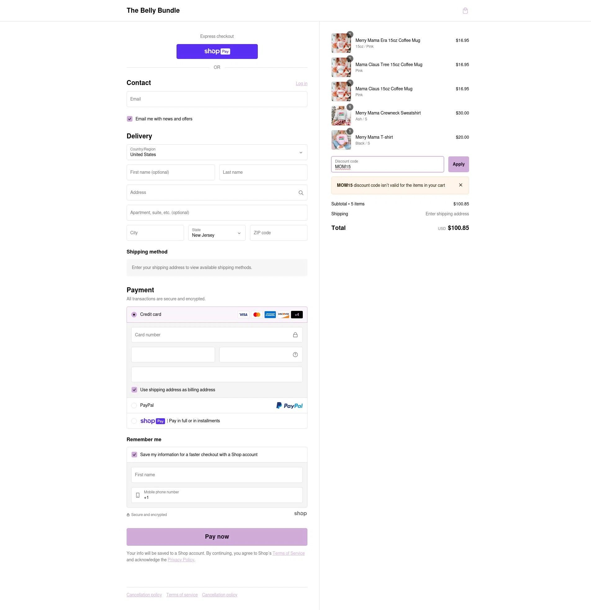 The Belly Boxes checkout page showing The Belly Boxes promo code box | Screenshot taken by SimplyCodes community member on Jan 7, 2025
