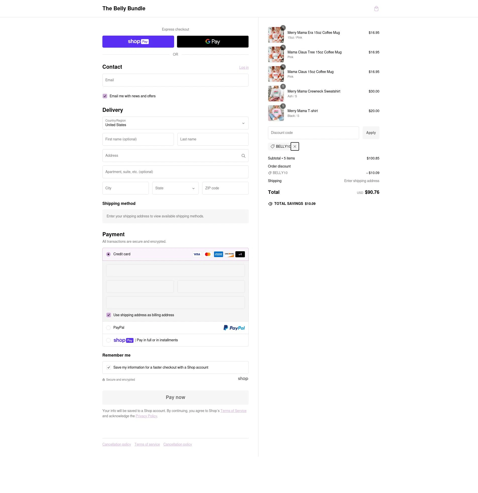 The Belly Boxes checkout page showing The Belly Boxes promo code box | Screenshot taken by SimplyCodes community member on Jan 8, 2025