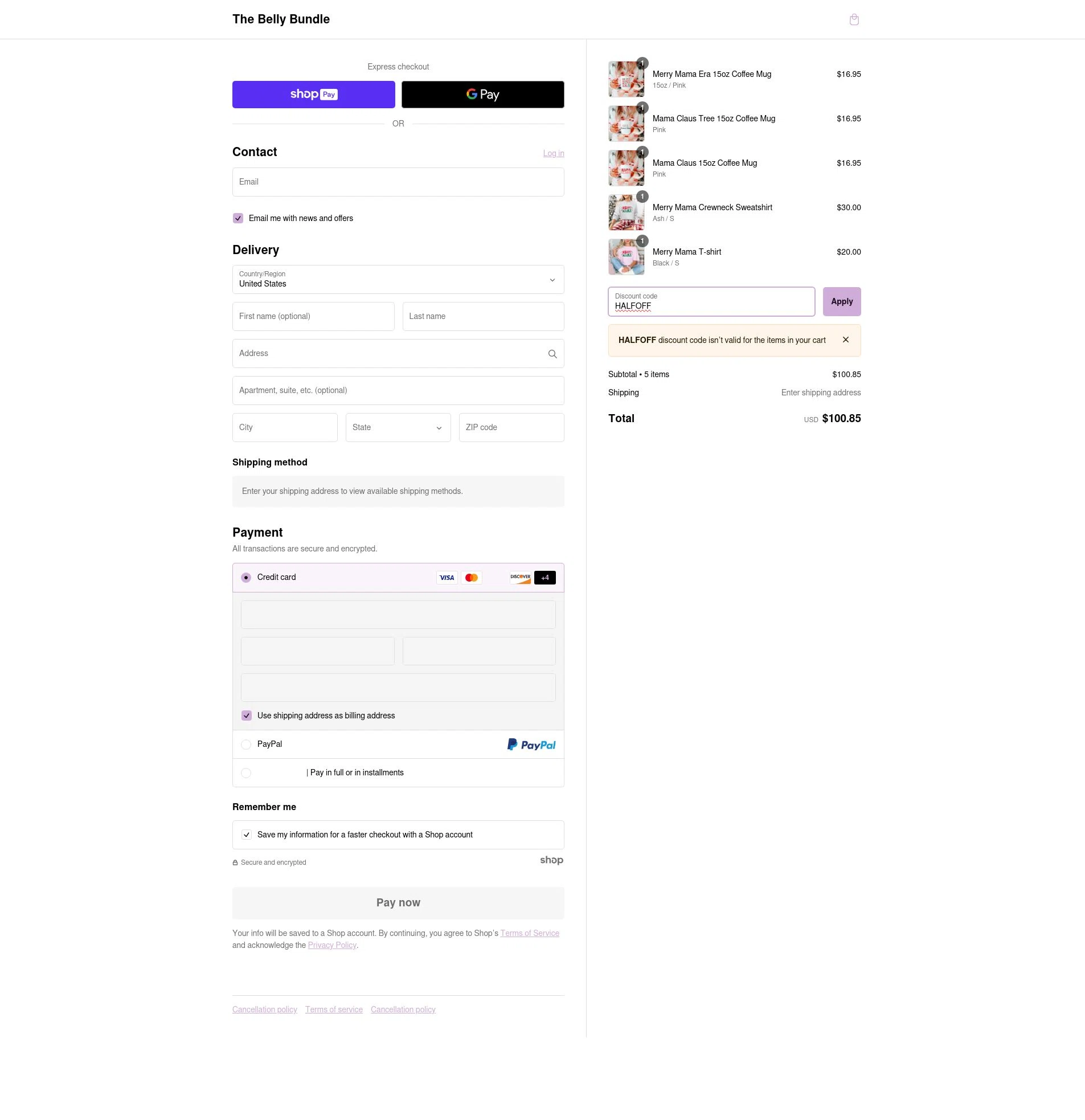 The Belly Boxes checkout page showing The Belly Boxes promo code box | Screenshot taken by SimplyCodes community member on Jan 8, 2025