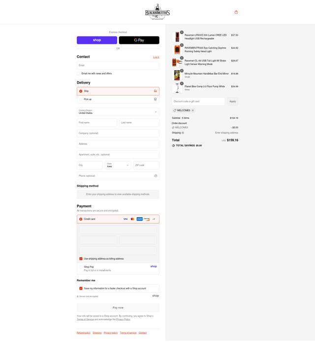 The Bikesmiths checkout page showing The Bikesmiths discount code box | Screenshot taken by SimplyCodes community member on Sep 6, 2025