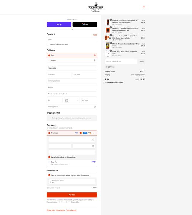 The Bikesmiths checkout page showing The Bikesmiths discount code box | Screenshot taken by SimplyCodes community member on Aug 28, 2025