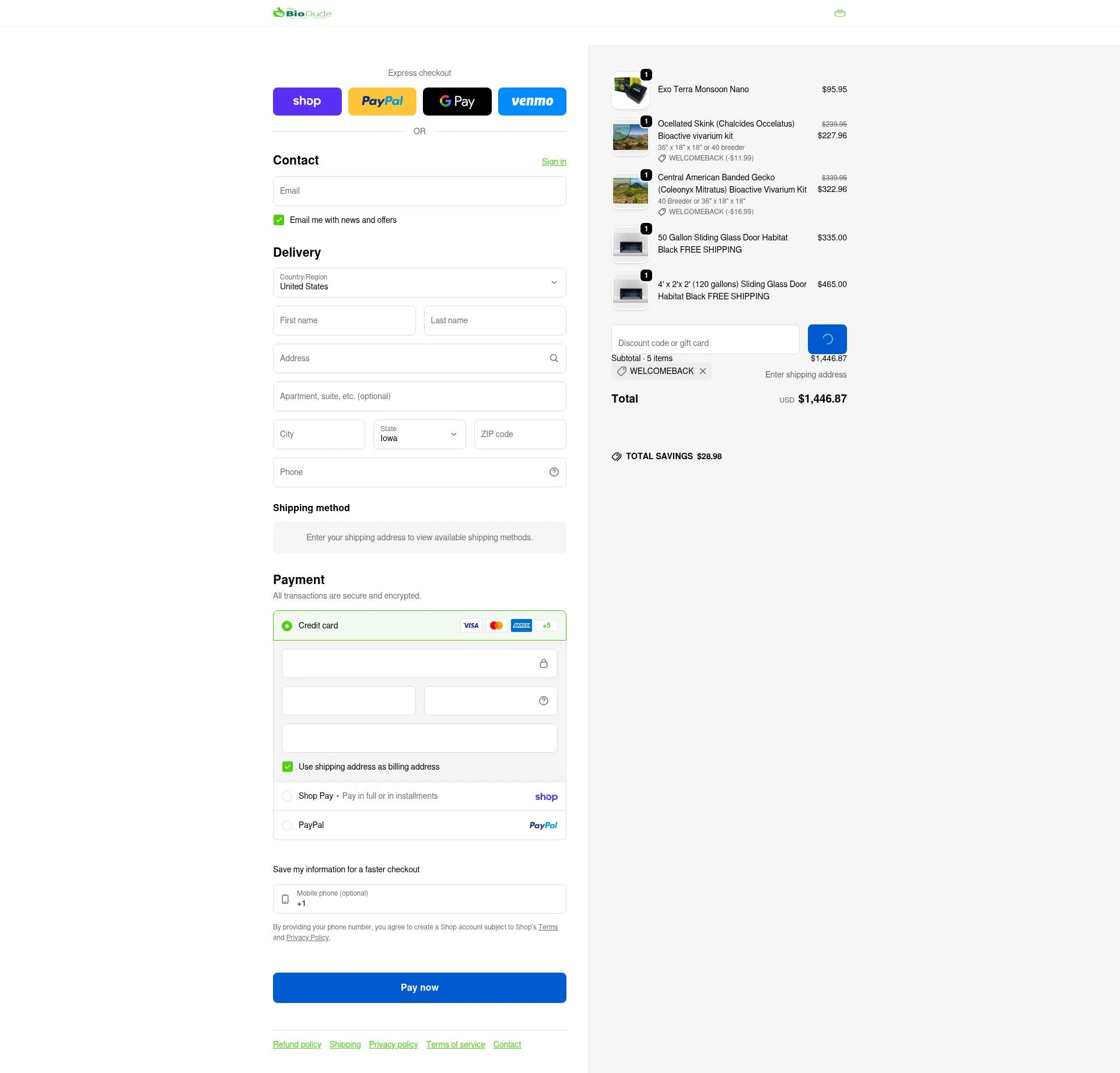 The Bio Dude checkout page showing The Bio Dude promo code box | Screenshot taken by SimplyCodes community member on Feb 5, 2026