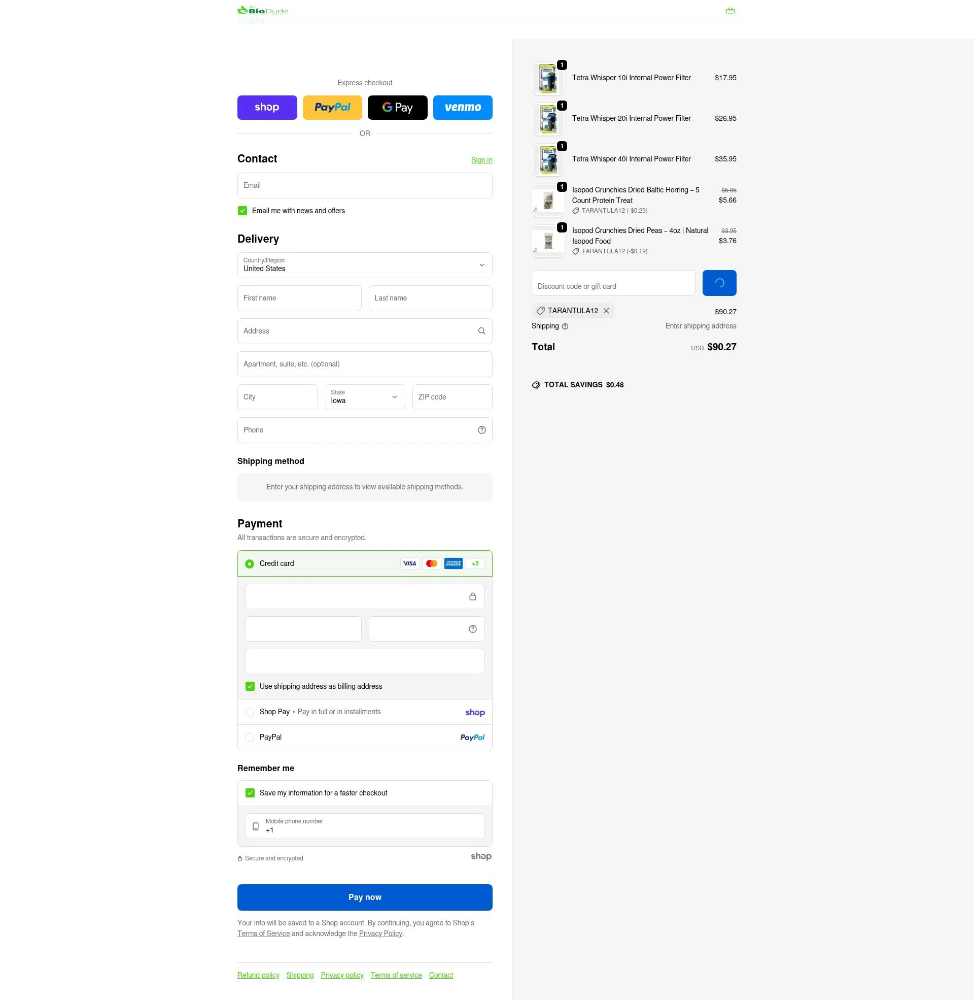 The Bio Dude checkout page showing The Bio Dude promo code box | Screenshot taken by SimplyCodes community member on Jan 27, 2026