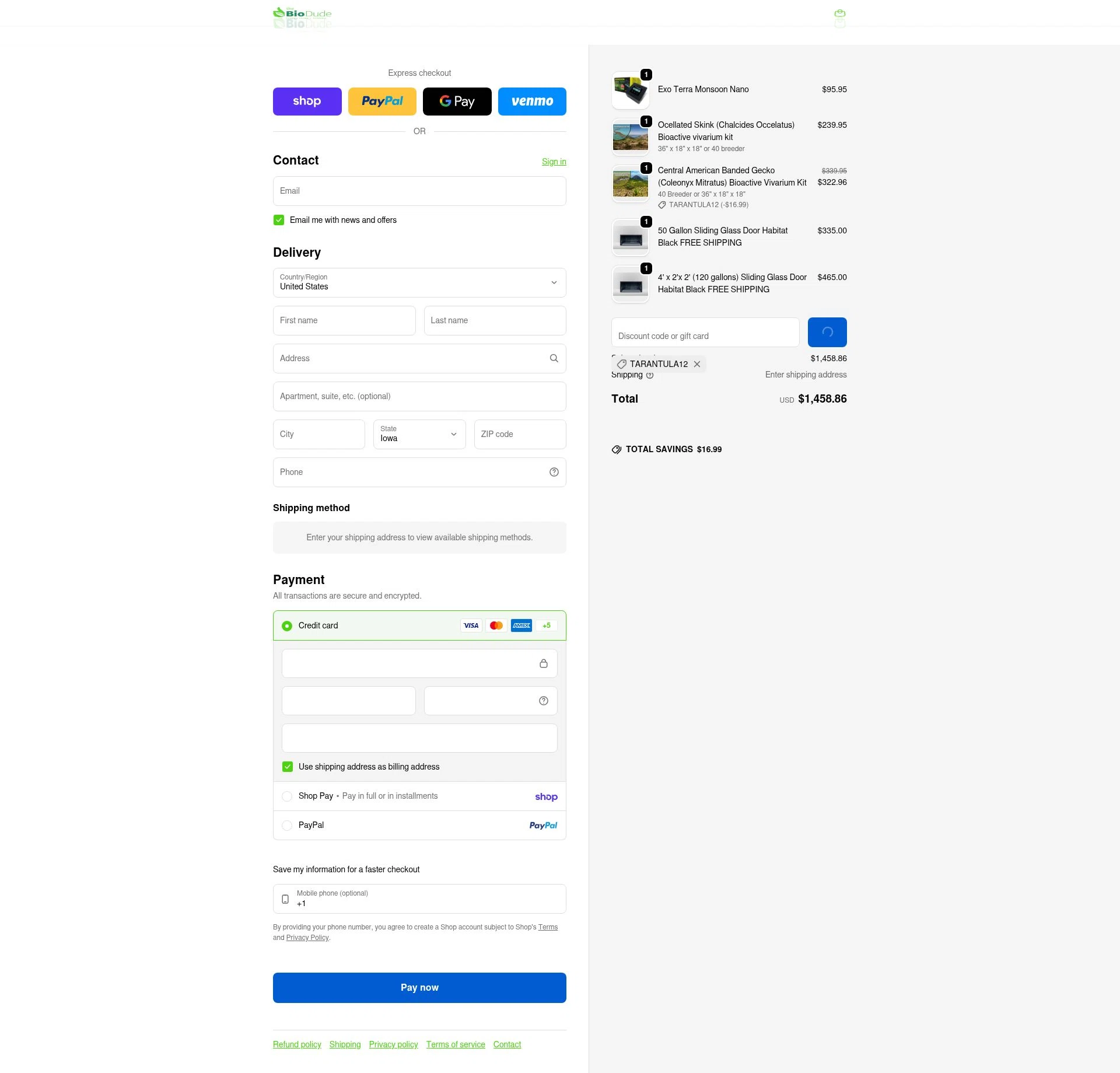 The Bio Dude checkout page showing The Bio Dude promo code box | Screenshot taken by SimplyCodes community member on Feb 5, 2026