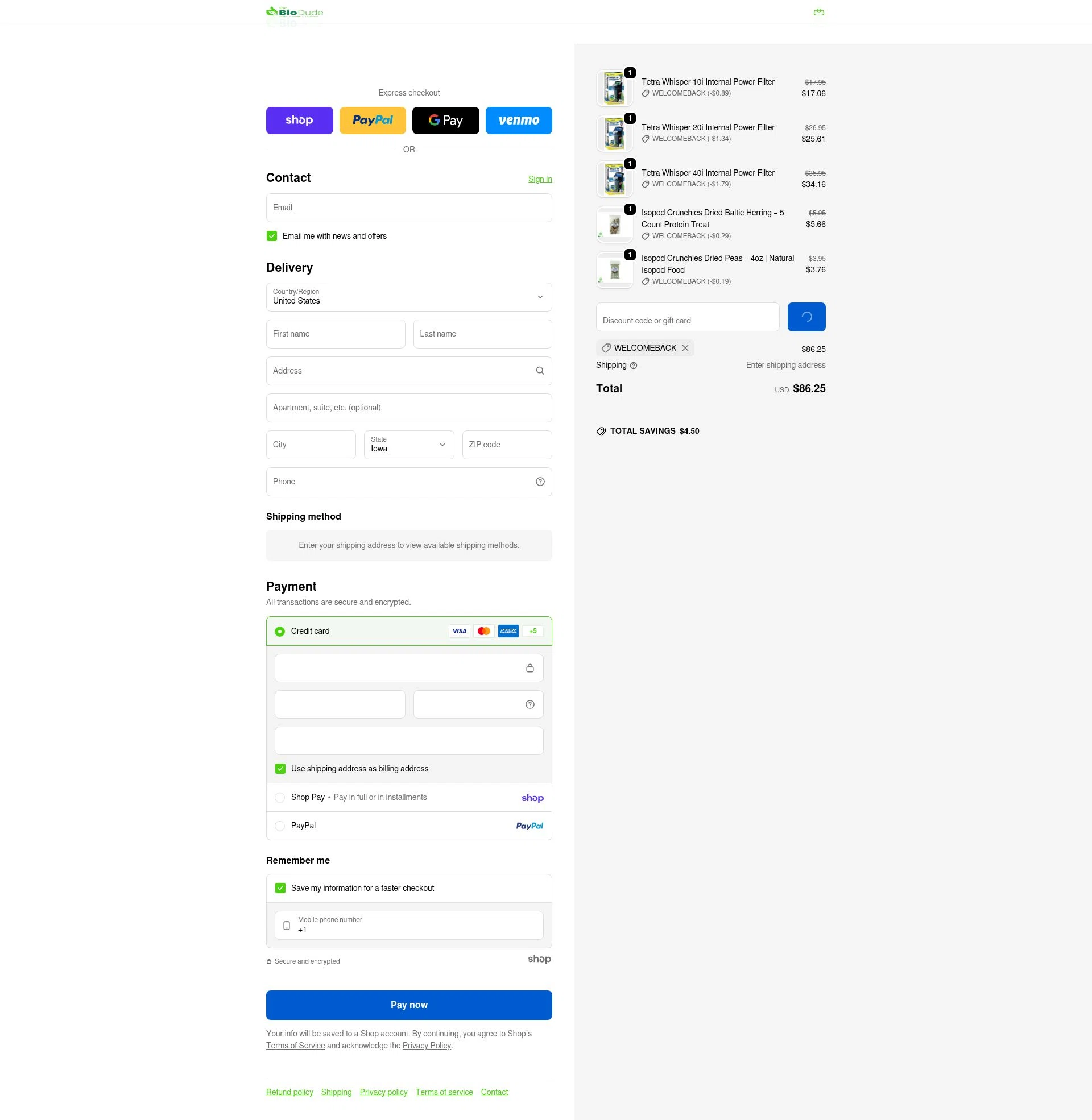 The Bio Dude checkout page showing The Bio Dude promo code box | Screenshot taken by SimplyCodes community member on Jan 27, 2026