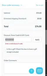 HOLIDAY40 coupon verification screenshot