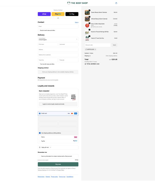 The Body Shop checkout page showing The Body Shop promo code box | Screenshot taken by SimplyCodes community member on Sep 20, 2025