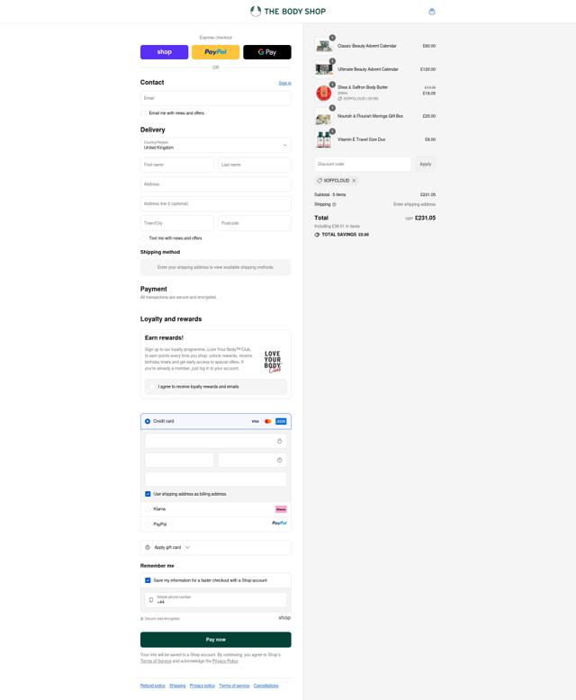 The Body Shop checkout page showing The Body Shop promo code box | Screenshot taken by SimplyCodes community member on Sep 17, 2025